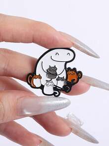 1pc Cat Pin Cartoon Character Brooch Black Outline Design Cute Animal Enamel Badge For Backpack Jacket Decoration - Multicolor - View 5