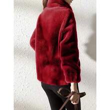 Drawstring Teddy Coat, Casual Long Sleeve Zip Up Coat - Red - View 2