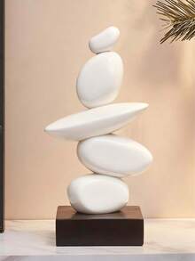 叠石雕塑 - 抽象平衡岩石艺术树脂雕塑，时尚优雅设计，桌面装饰摆件，家居办公礼物，生日毕业圣诞礼物（白色）