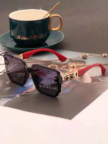 1pc Large Frame Square Retro Women's Glasses, Full Frame Versatile Personalized Fashion Glasses, Suitable Vacation Travel Beach Accessories - 8367-紅色 - 查看 3