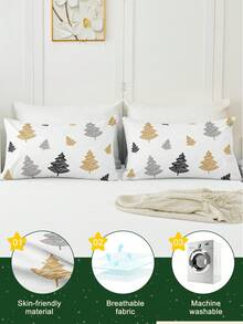 1/2 piezas Fundas de almohada impresas con motivos navideños sin relleno, fundas de almohada de tela suave, opciones de patrones de árbol de Navidad de dibujos animados, suaves y transpirables, amigables con la piel y cómodas, textil para el hogar acogedor, adecuado para ropa de cama del hogar y dormitorio escolar, funda de cojín para sofá, decoración navideña, decoración de habitación, regalo de Navidad, Oeko-Tex