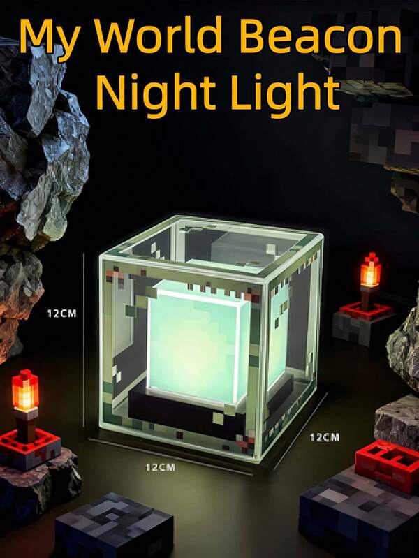 1pc Rechargeable Minecraft Beacon Light, My World Game Accessory Nightlight, 4 Color Changing Beacon Light Pendant Minecraft Toy Model, Wall Decor Lamp