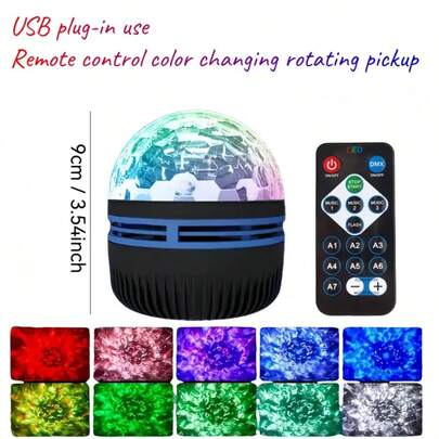 1pc RGB Water Wave Projection Lamp | USB Lamp | LED Desk Lamp | Bedroom Lamp | Party Lamp | Disco Ball Light | USB Powered (Remote Control Color Changing Dimming) | Suitable For Dance Hall, Bedroom, Office, Living Room, Game Room, Party, Restaurant, Cinema | Perfect Gift For Christmas, Valentine's Day, Easter, Halloween