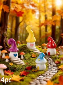 4 pièces Ornements miniatures en résine de maison de champignon de fée créative, décoration de micro-paysage mignon, accessoires de décoration de bureau à domicile