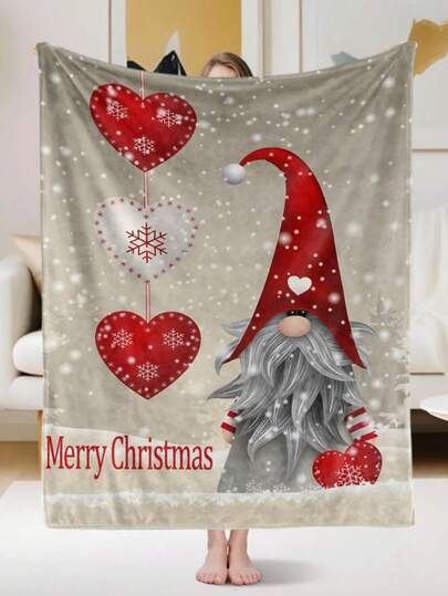 Personalized Christmas Elements, Gnomes And Snowflakes Pattern Flannel Blanket - Soft, Lightweight, Warm, Suitable For Sofa, Bed, Travel, Camping, Customizable Name Or Text, Available In Various Sizes, Portable, Digital Printing, Office Chair, Air Conditioning Cover Blanket Use.