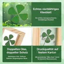  Kleine Glücksbringer - Holzrahmen  Echtem Vierblättrigem Kblatt - Hochwertige Handarbeit - Glücksbringer für Prüfung, Mutmacher, Gute Bserung & Dankchön