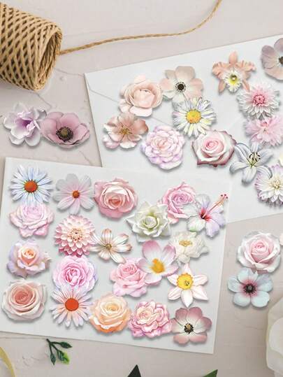 50 piezas Pegatinas vintage con flores lindas, pegatinas creativas para sellar, adecuadas para decorar marcos, álbumes, escritorios, paredes, aulas, ideales para regalos de Halloween y Navidad
