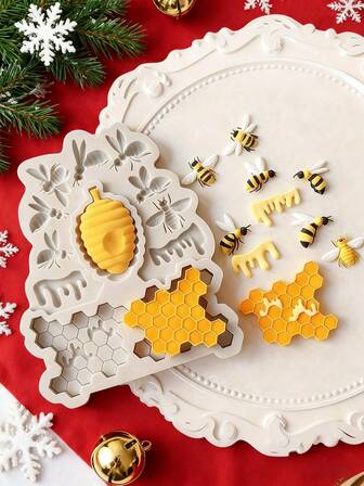 1/2/4 piezas Molde de silicona con diseño de abeja (incluyendo panal/abeja reina/cubo de miel) - Molde antiadherente apto para chocolate/fondant/jabón/gelatina DIY, herramienta multifuncional para decorar tartas, adecuado para fiestas, mesas de postres de cumpleaños, magdalenas, galletas y entusiastas de la repostería del hogar. Ideal para el Día de la Madre, Día del Padre, Bodas, Vuelta al Colegio y Temporada de Graduaciones.
