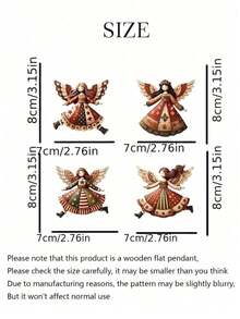 4 Piezas de Adornos de Ángel de Madera Navideños, Adornos de Ángel de Madera Estilo Bohemio Vintage, Hechos a Mano, Adecuados para Decoración Navideña del Hogar, Oficina, Árbol de Navidad, Habitación, Envoltura de Regalos DIY, Accesorios para Coronas, Decoraciones Navideñas Perfectas