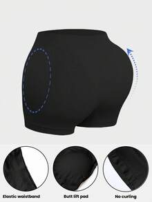 1pc Apricot Women's Seamless Comfortable Soft Shaping Hipster Panties With Removable Butt Pads, Adjustable For Curve Shaping - Black - View 6