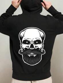 1-Pack Men's Funny Gothic Victorian Vampire Skull & Mustache Graphic Hooded Sweatshirt - Oversized Comfortable Pullover Hoodie With Drawstring Hood, Long Sleeve Casual & Athletic Wear, Machine Was,Fall Hoodies,Men's Fall Clothes,Street Wear,Halloween,Mens Hoodies,Y2k Clothes,Jesus Hoodie,Thanksgiving Day,Nightmare Before Christmas,Christmas - Black - View 1