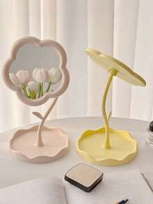 花朵造型化妆镜，精致花卉设计，360°旋转镜面，高清化妆镜，桌面梳妆镜，便携式化妆镜，方便收纳珠宝，也可作为房间装饰，是爱美人士和化妆爱好者的理想之选。 - 彩色 - 查看 1