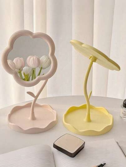 Flower Shaped Makeup Mirror, Delicate Floral Design, 360° Rotating Mirror, High Definition Makeup Mirror, Desktop Vanity Mirror, Portable Makeup Mirror, Convenient For Jewelry Storage, Also Suitable As Room Decor, Ideal For Beauty Lovers And Makeup Enthusiasts.