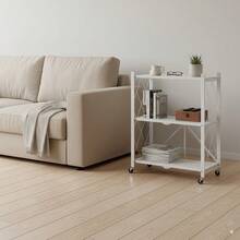 Steel Rack With Casters, Open Shelf, Foldable, 3 Tiers, Kitchen Storage, Corner Rack, Storage Shelf, Free Shipping, Mobile Shelving, Metal Rack, Dish Storage Shelf, Compact Kitchen Rack, Metal Shelving - 白色 - 查看 9