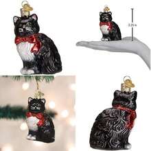 Old World Christmas - Ornamento Gatito Festivo, Vidrio, Navidad(gatito tuxedo) - Tipo 1 - Ver 1