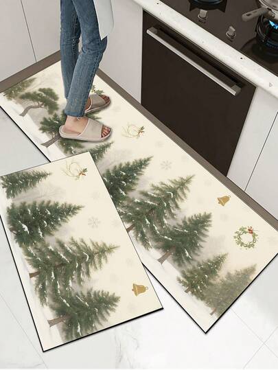 [HOT!!!] 1pc Soft Rubber Kitchen Mat, 3.5mm Thick Kitchen Rug, Snowing Christmas Tree Style Absorbent Kitchen Mat Carpet, Can Be Cut To Fit Kitchen Size, Surface Fabric Material, Middle Sponge Layer, Bottom Rubber Layer, Suitable For Kitchen Rugs, Kitchen Decor, Wedding Decor, Home Decor, Bathroom Mat, Entryway Mat, Laundry Room Mat, Hallway Carpet, Living Room Mat, Etc.