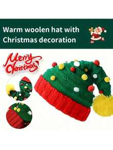 Christmas Santa Claus Hat Adult Knitted Stripes Soft Warm Winter Hat Men And Women Street Costume Role Play Costume Accessories Party Gift/