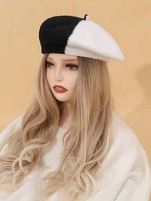 Two Tone Beret Hat Elegant,Summer,Beach,Holiday,Travel - Black and White - View 10