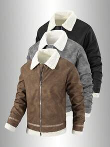 Męska kurtka ze skóry PU zapinana na zamek, kieszeń na ramię, modna i funkcjonalna, polar