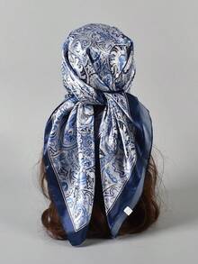 1pc Women's Paisley Pattern Bandana Head Scarf – Fashionable Hair Band, Headband For Styling, Perfect Accessory To Elevate Your Look, Versatile For Everyday Wear - 藏蓝色 - 查看 1