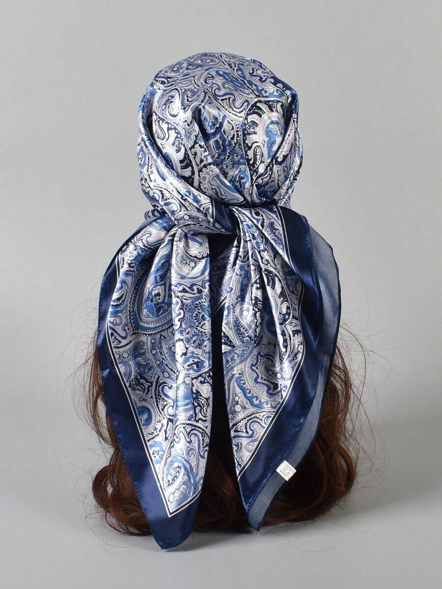 1pc Women's Paisley Pattern Bandana Head Scarf – Fashionable Hair Band, Headband For Styling, Perfect Accessory To Elevate Your Look, Versatile For Everyday Wear - 藏蓝色 - 查看 1