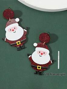 1 Pair Cute & Festive Santa Claus Design Dangle Earrings, Suitable For Women's Party And Christmas Wear (Card For Display Only)