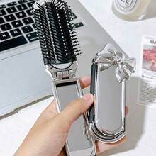 1pc Folding Airbag Comb Silver Makeup Mirror Dual-Purpose Integrated Mirror Comb Portable Mini Mirror ,Hairbrush, Comb,Brush,Hair Brush,Brushes For Hair,Hair Combs,Hair Accessories,Travel Essentials Women,Gifts,Friends,Lady's Pocket Mirrors,Compact Mirror,Pocket Mirror,Purse Essentials Items,Fésű,Small Mirror,Stuf,School Essentials - Silver - View 10