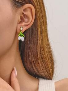 1 par de pendientes de tulipán dulce de aleación, pendientes frescos con flor en forma de corazón, accesorios frescos con tema forestal, los mejores recuerdos de boda para novias y damas de honor, adecuados para diversas ocasiones como fiestas festivas y viajes diarios.