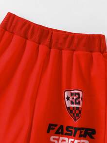 2 pezzi Set di felpa con cappuccio a maniche lunghe con stampa di elementi racing e lettere, abbigliamento sportivo e casual per attività all'aperto, per bambini dai 3 ai 7 anni, autunno/inverno