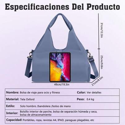 Yoga Maleta Deportiva Bolsa de Deporte Gym con Compartimento para Zapatos y Bosillo Impermeable, con Neceser y Funda para Zapatos, Bolsa de Viaje Impermeable para Entrenamiento, Deporte, Yoga (Azul)