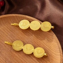 1 Paio di Fermagli per Capelli con Nappine e Monete d'Oro Vintage, Accessorio per Capelli Laterale Semplice per Spose di Stile Mediorientale - Taglia unica - Visualizzare 2