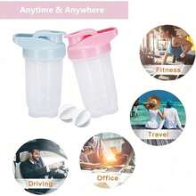 2-Pack 300ml Protein Shaker Bottles With Stainless Steel Mixing Ball, Leakproof Gym & Travel Water Bottle For Protein Shakes, Smoothies & Coffee, Easy-Clean Design With Carry Loop, Durable & Odor-Resistant, Perfect For Fitness Enthusiasts & Active Lifestyles - 04-藍色+粉紅色 - 查看 5