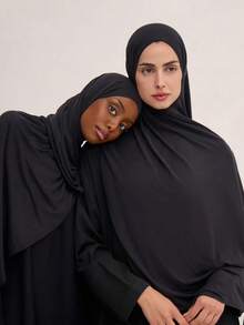 2 chiếc khăn trùm đầu Hijab cỡ lớn mới cho nữ, khăn choàng mềm mại đơn sắc dùng cho trang phục thường ngày - 2 chiếc (đen + đen) - Xem 2