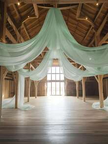 1Pc Light Green Sheer Fabric Draping,Chiffon Ceiling Drapes,Romantic Wedding Ceremony Decor,Gauze Curtain Multi-Purpose Fabric,Outdoor Wedding Decor, Bridal Shower Decor, Wedding Reception Decor,Birthdays Party Decor,Background Yarn For Wedding Archway,Party Background Decoration