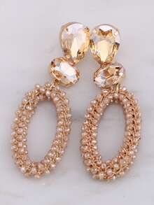 1 Pair Handmade Bohemian Beaded Crystal Oval Dangle Earrings, Handcrafted Jewelry Gift For Women