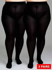 2双装女式高弹力大码紧身闪亮丝滑连裤袜
