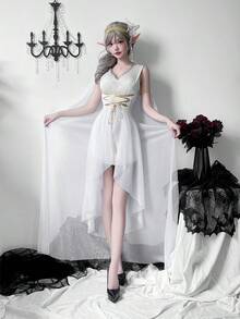 Greek Goddess Medieval Skirt Halloween Costume Elf Dress Cleopatra Performance Costume - 白色 - 查看 6