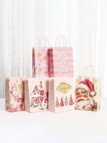 8pcs Christmas Gift Bags, Bulk Pink Paper Bags With Handle Birthday Bags, Paper Present Bag For Party Birthday Wrapping Xmas Holiday Presents, Room Decor, Home Decor, Offices Decor, Theme Party Decor, Christmas Decor, Christmas Gift Bags Christmas Decorations Winter