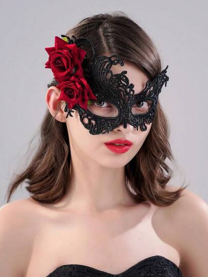 Maschera in pizzo sexy di alta qualità per donna, maschera a mezza faccia a tema Ognissanti e mascherata con rose, maschera per occhi con farfalla e piume per feste a tema, maschera in pizzo traforato sexy per coppie