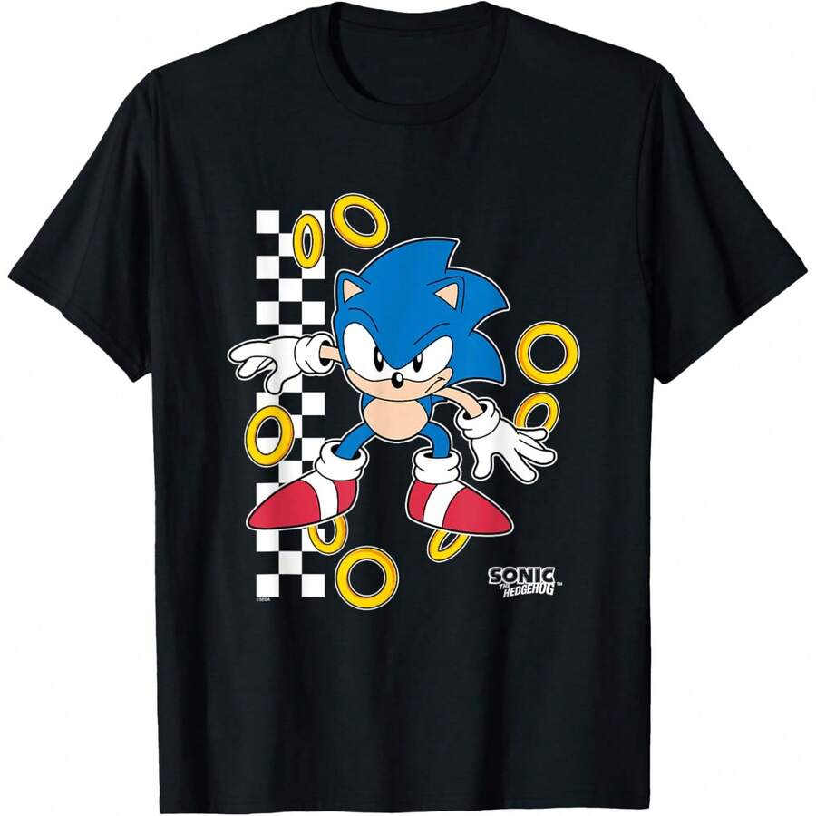 Sonics Thes Hedgehogs  Ready For Action Golden Rings Retro Shot T-Shirt - 黑色 - 查看 1