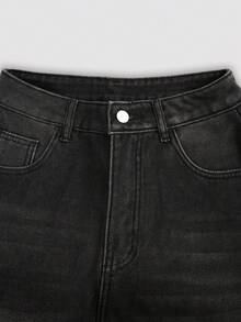 街头风直筒斜插口袋加厚牛仔保暖低腰牛仔裤，秋冬保暖裤，Y2K音乐节必备 - 煙黑色 - 查看 9