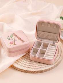 1pc Jewelry Box Women Jewelry Organizer Display Name Initials A To Z Letter Pattern Travel Large Capacity Jewelry Case Multiple Compartments Classification Boxes Luxury PU Leather Jewelry Box Multifunctional Mini Flip Lid Storage Jewelers Gift For Women Joyero Storage Case Box For Mom