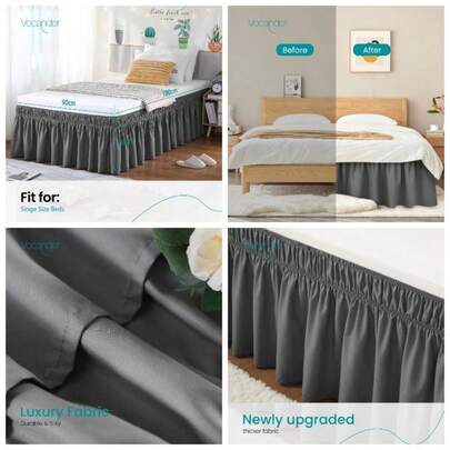 Double Bed Valance Sheet White, Bed Skirt Pleated Wrap Around 135x 190 Double Size Bed Frame Platform, Easy To Install Washable
