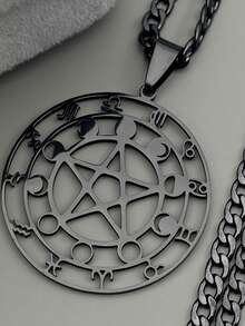 Witch Divination Pentagram Moon Phase Stainless Steel 12 Constellation Necklaces Women/Men Signs Of The Zodiac Necklace Jewelry