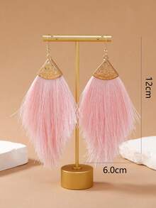 1 Pair Bohemian Style Fluorescent Red, Navy Blue, Gray, Rose Red, Faux Pearl Pink Long Tassel Triangle Minimalist Fashion Alloy Earrings For Women, Suitable For Daily Wear - Pink - View 4