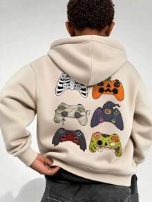 Boys' Pullover Sweatshirt, Halloween Game Controller Cartoon Back Print, Soft Casual Autumn/Winter Children's Sweatshirt - Apricot - View 8