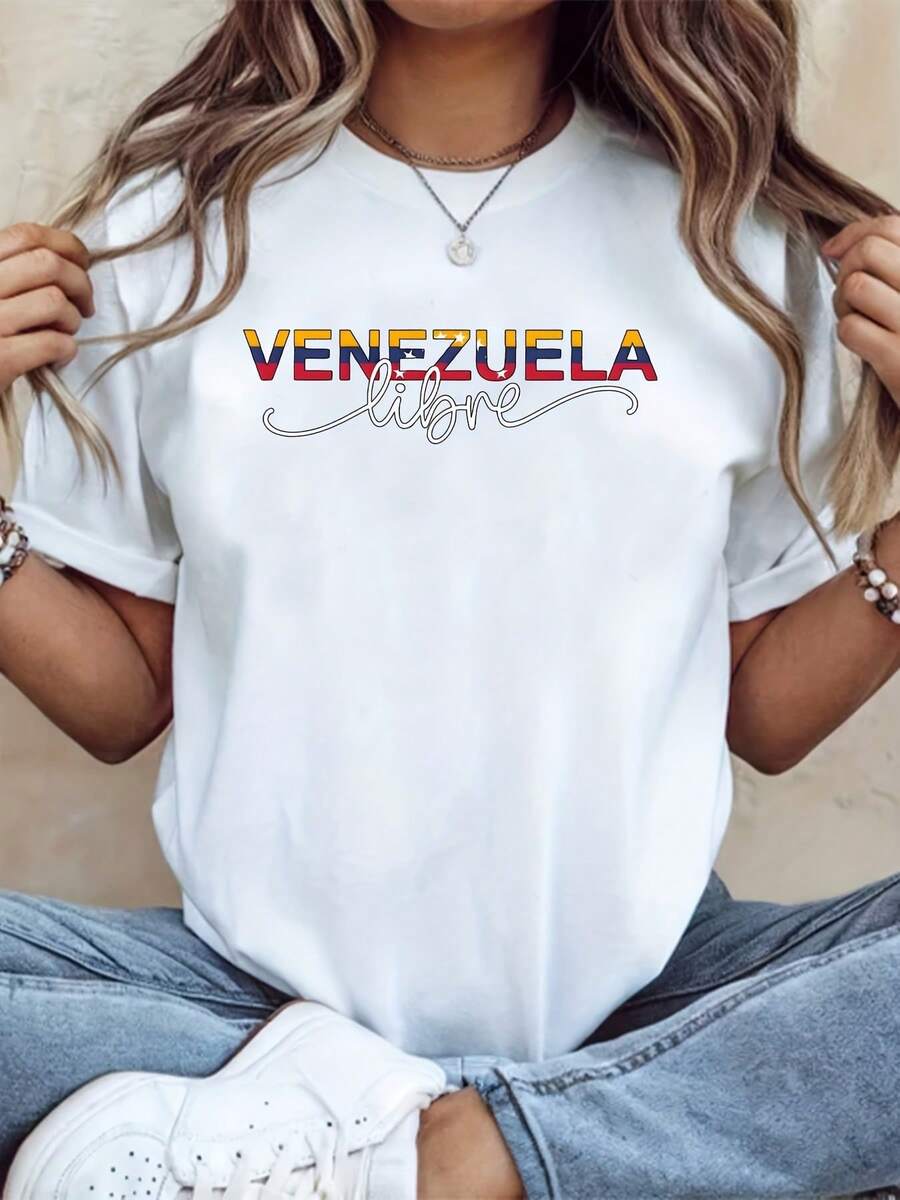 Women's VenezuelanS Plus Size Cotton T-Shirt Graphic Shirt Soft Breathable Comfortable Crew Neck T-Shirt, 220g - trắng - Xem 1