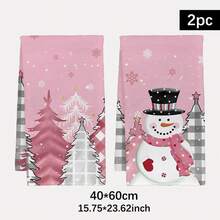 MEMNUN 2pcs Christmas Pink Plaid Forest Christmas Tree & Snowman Printed Kitchen Towels, 15.75*23.62in (40*60cm) Super Soft Absorbent Microfiber Dish Towels, Hand Towels, Dish Cloths, Christmas Decor, Home Decor, Kitchen Decor, Cooking Baking Tea Towels, Cleaning Supplies, Suitable For Restaurant Kitchen, Christmas Holiday Decoration And Gifts, All Season