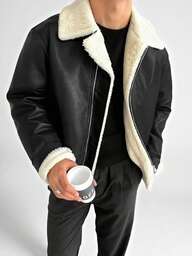 Men's Casual Fashion PU Leather Jacket, Outdoor Sports Thermal Lined Jacket, Autumn/Winter