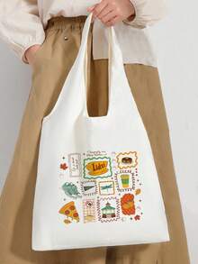 1 Pc  Luke's  Pattern Tote Bag Literature Shoulder Bag Illustration Girl Book Bag Travel Harajuku Handbag Gift For Her, Travel Gift For Man Woman Halloween  Gift For Her, Tv